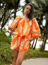 Anewsta Women's Plant Silhouette Printed Collared Short Sleeve Shirt And Shorts Set, With Delicate Lace Detailing